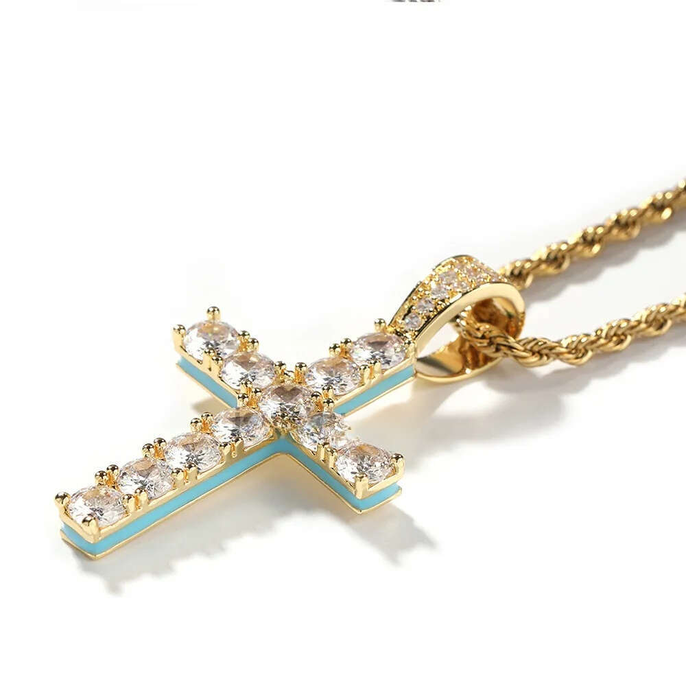 New Cross Personalized Side Glow Set Pendant Necklace Cuban Chain Hip Hop Personality necklace jewelry Moissanite dia gold Sterling Sier