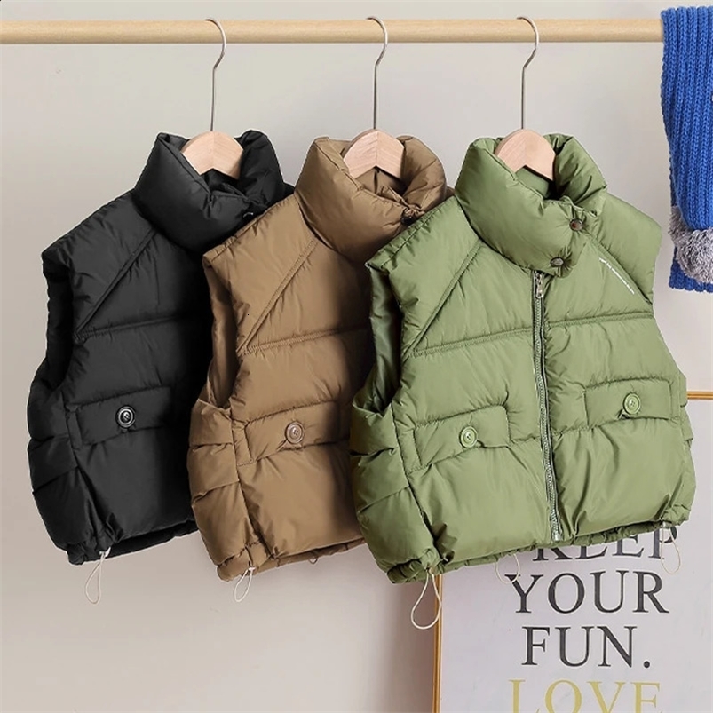 Children vest winter thickening warm boy and girl Korean version fashion Joker down sleeveless jacket 3-9 year old Kids clothing 240913