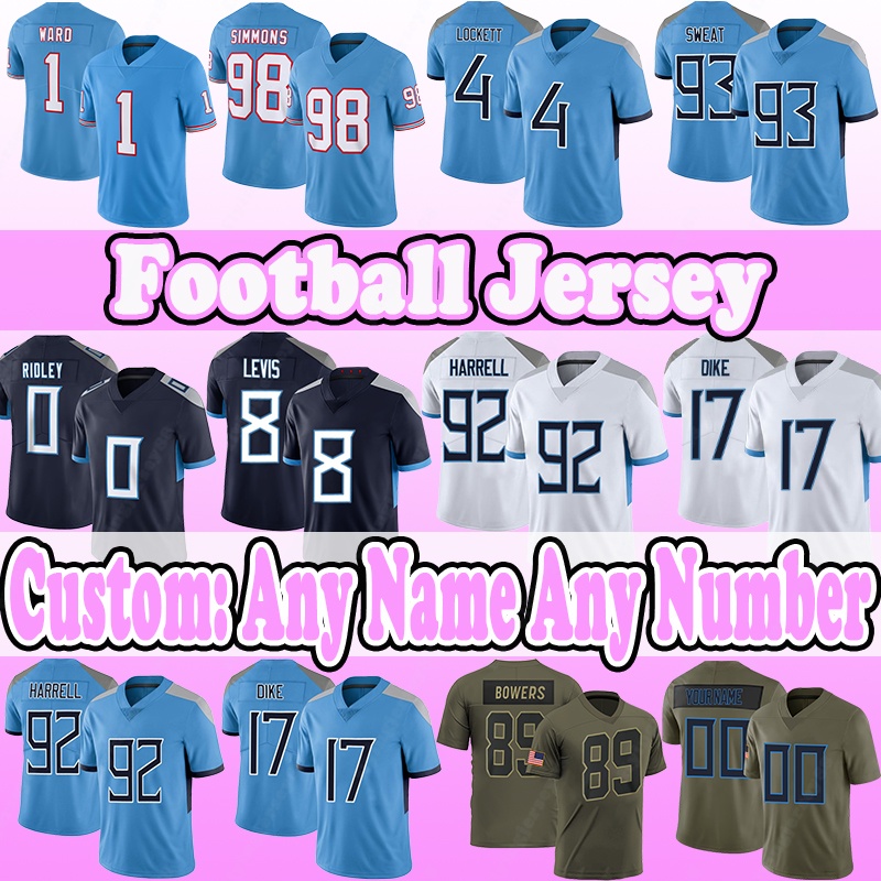 98 Jeffery Simmons Football Jerseys 1 Cameron Ward 4 Tyler Lockett 93 T'Vondre Sweat 0 Calvin Ridley 8 Will Levis 2 Tyjae Spears 69 Sebastian Joseph-Day 92 Jaylen Harrell