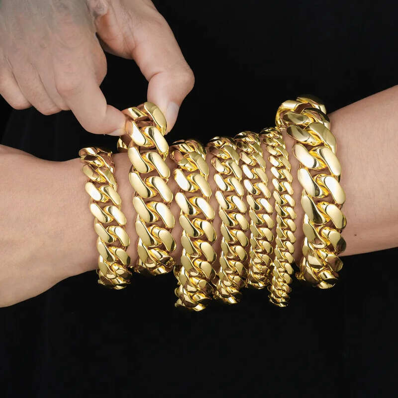 Cubana Wholesale Hip Hop Jewelry 14K Gold Plated Miami Cuban Link Chain Bracelet Heavy Solid Custom Fashion Man Women