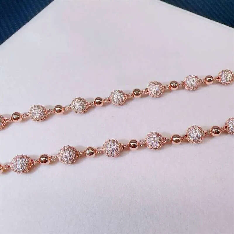 Customized 8mm Iced Out Hip Hop Chain Jewelry Sterg Sier Rose Gold Plated Vvs Moissanite Ball Bead Cuban Necklace