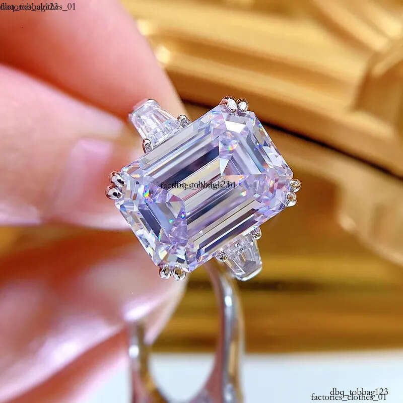 Genuine 100% S Sterling Sier Jewelry Wedding Rings Emerald Cut White Moissanite Dia Gemstones Eternity Party Women Engagement Band Ring Gift