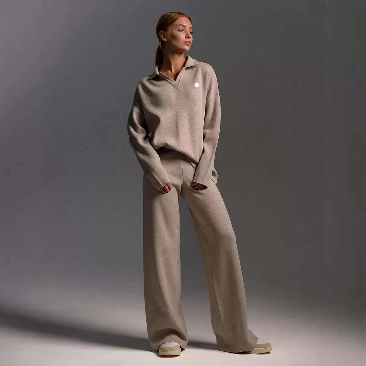 Yoga Set Sweater Yoga Women Outft Suits Two Piece alosetlys Autumn Winter Polo Neck Knitted Pullover Wide Leg Pants Jogger alSuit Gym Tracksuit