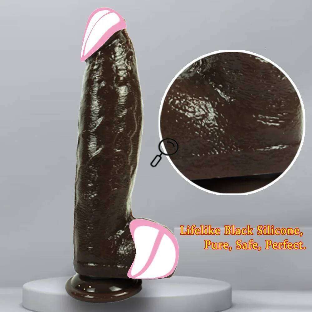 Black Realistic Dildo with Strong Suction Cup Large Liquid Silicone Sex Toy for Women Men Adults Pleasure 666