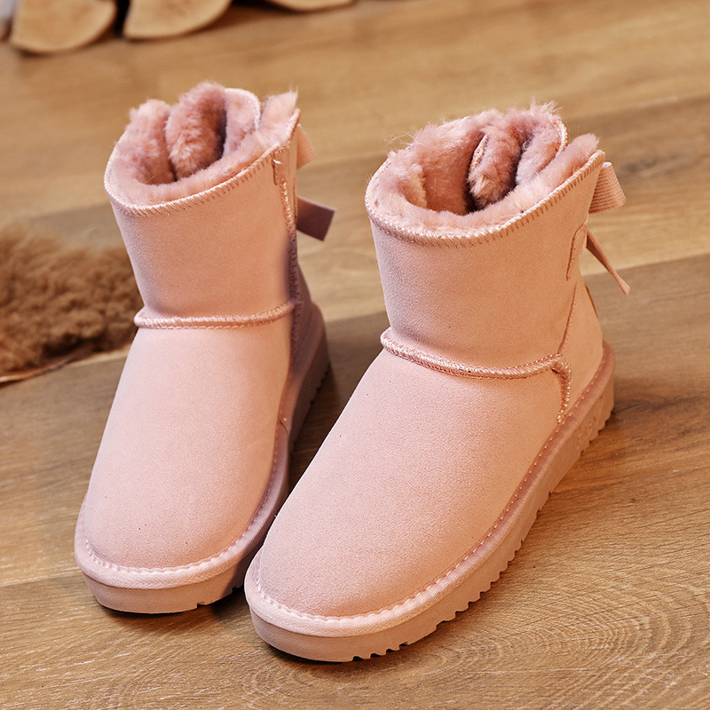 EBV designer shoes free shipping High quality cowhide bow snow boots genuine leather keep warm outdoor non slip thick cotton shoes for woman black pin