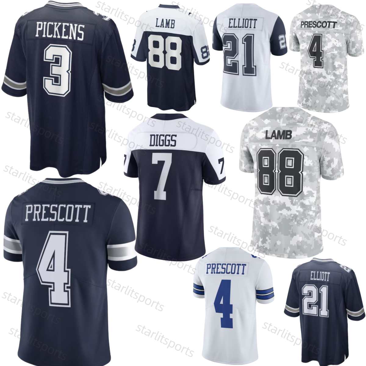 Mom Elliott 3 Pickens Parsons Lamb Smith 4 Prescott Football Jerseys Tyler Booker Tony Pollard Custom letter number Stitched Embroidery Men/Youth/Women Kids Shirt