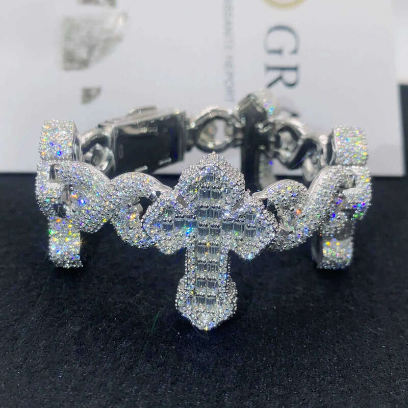 Wholesale price s sterling sier hip hop iced out men jewelry cross link bracelets moissanite cuban bracelet