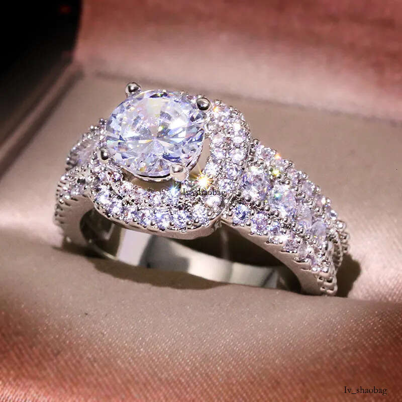 Wedding Round Simulated Dia Rings Fashion Gemstone Sier Engagement Ring For Women Jewelry 825 aaa