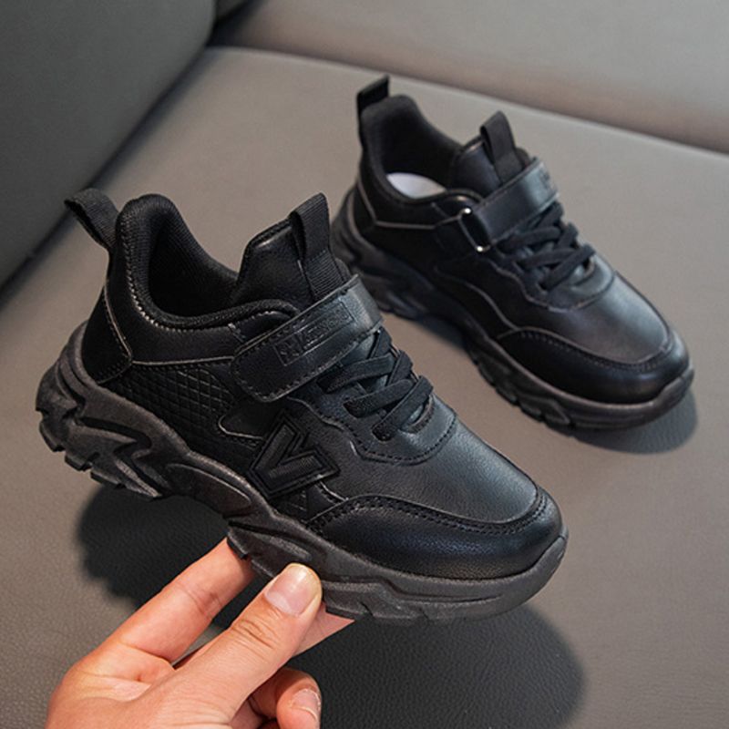 Sport Black Leather Youth Shoes for Boys and Girls Campus Outdoor Kids Light Weight Cutefeet Sneakers White Student Trainers Sizes 26 - 37