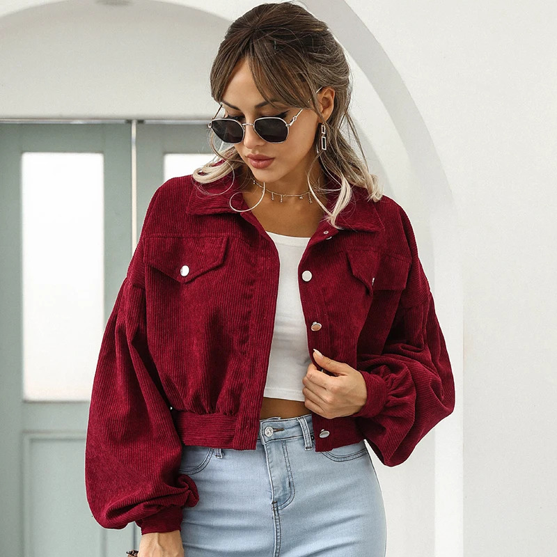 Autumn Cropped Corduroy Jackets Overcoat Single Breasted Lantern Sleeve Coat Fashion Vintage Winter Women Jacket 18047 250930