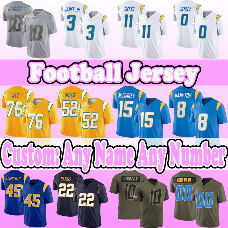 3 Derwin James Jr Football Jerseys 10 Justin Herbert 15 Ladd McConkey 8 Omarion Hampton 76 Joe Alt 52 Khalil Mack 11 Cameron Dicker 0 Daiyan Henley 45 Tuli Tuipulotu