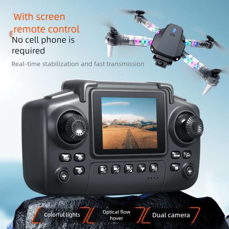 E D Screen Controlled Drone With Lights Foldable Dual Camera Optical Flow Aerial Photography Remote Aircraft Quadcopter