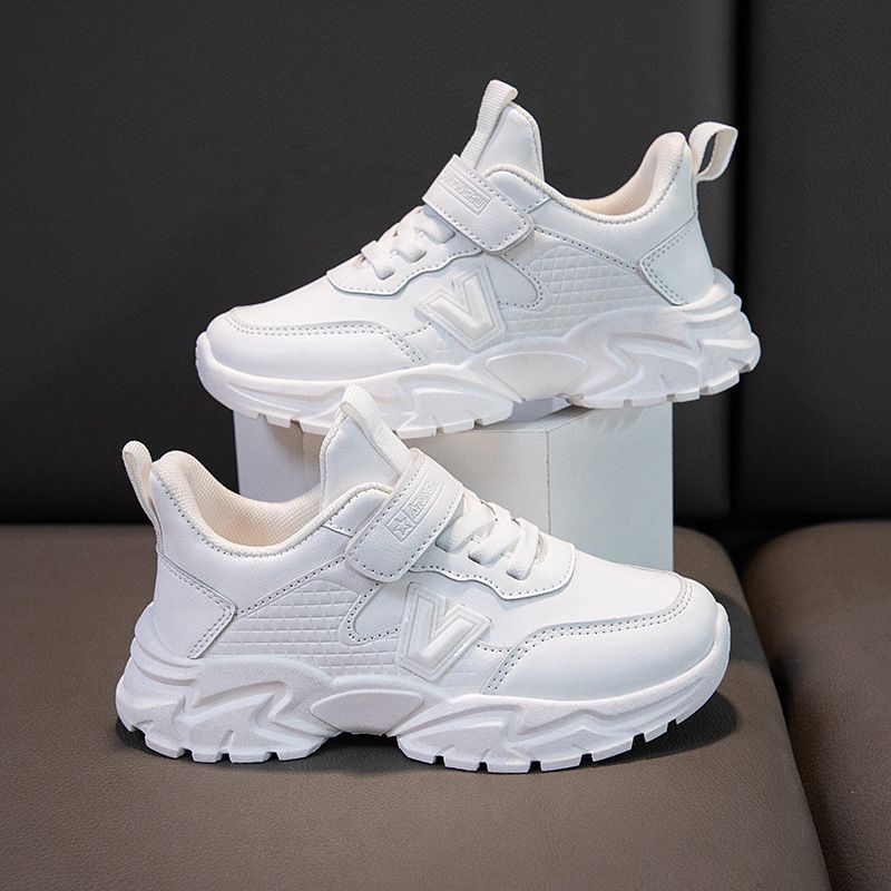 Sport Black Leather Youth Shoes for Boys and Girls Campus Outdoor Kids Light Weight Cutefeet Sneakers White Student Trainers Sizes 26 - 37