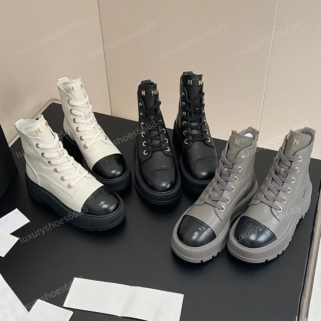 Ankle Boots Women Womens Leather boots Winter Round Toe Lace-up Short Boots Womens Platform Designer Knight Boots Women luxury Shoes 4 color