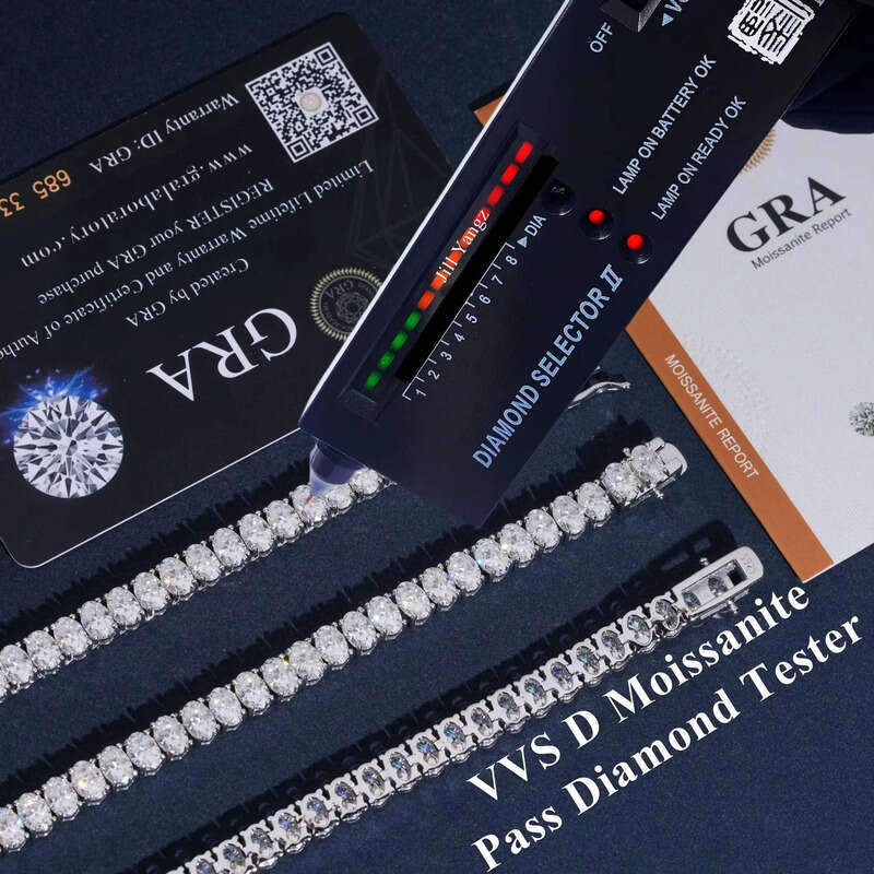 GRA Certification Oval Cut 4X6mm Fancy Shape Chain Sier Moissanite Tennis Necklace Rapper Jewelry