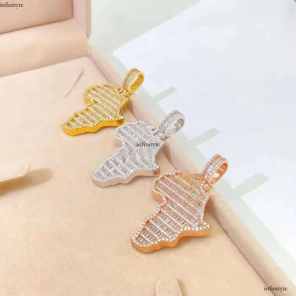 Fashion Hot Selling Map Iced Out baguette Moissanite Stone Jewelry Gold Plated Pendant for Men 111