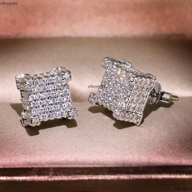 2023 Hip Hop Stud Vintage Jewelry Sterling Sier Gold Fill Pave White 5A Cubic Zircon CZ Dia Top Sell Party Women Men Earring For Lover Gift