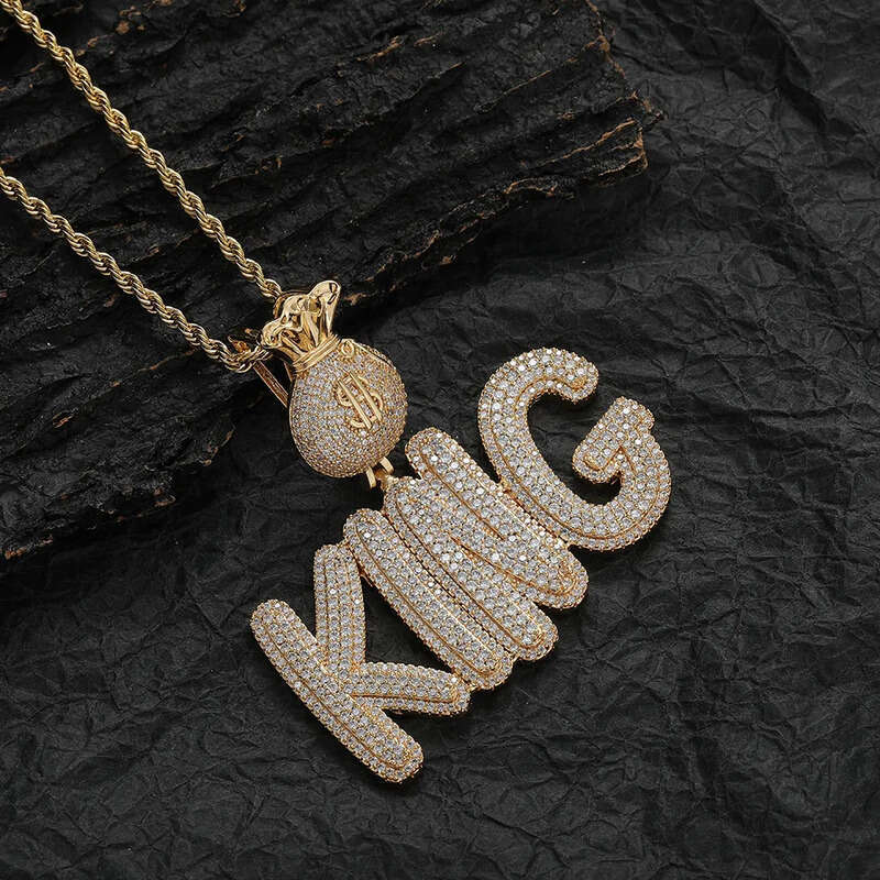 A-Z Custom Name Letters Pendant Necklaces Jewelry Dollar Symbol Buckle Clasp Full TopBling Zircon