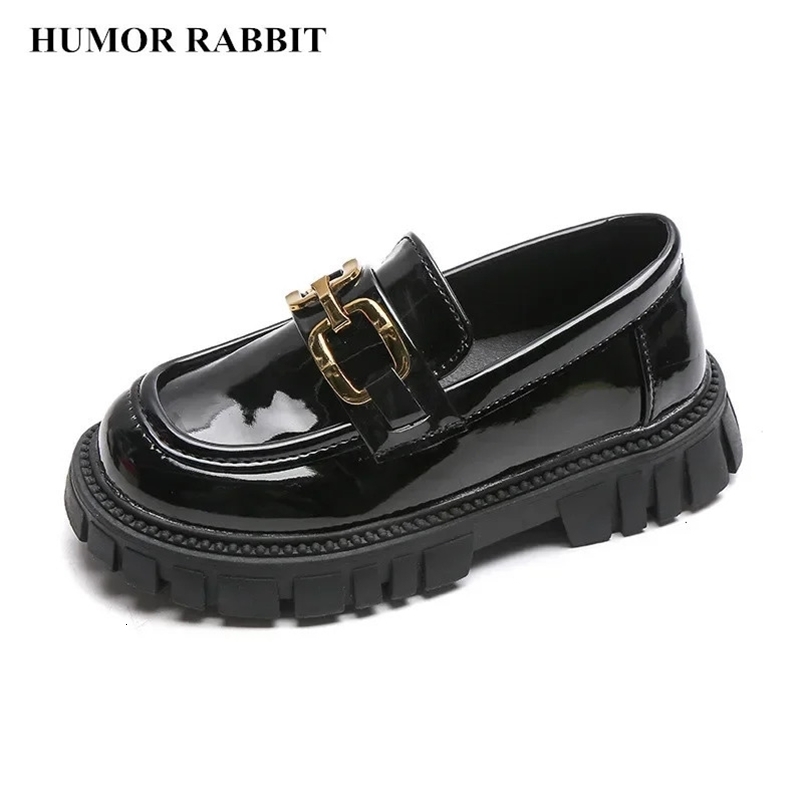 Princess Shoes Spring Black Loafers Baby Boys School Shoes Metal Kids Fashion Casual PU Glossy Childrens Cute Mary Janes 241023