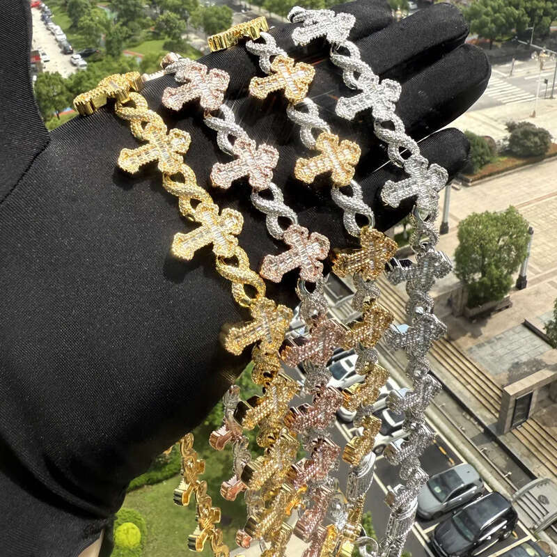 Hip Hop 8 Shape Cross Infinite Cuban Chain Necklace Bracelet TopBling Cubic Zircon Jewelry