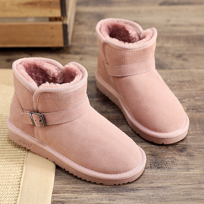 EBV designer shoes free shipping High quality cowhide bow snow boots genuine leather keep warm outdoor non slip thick classic cotton shoes for woman b