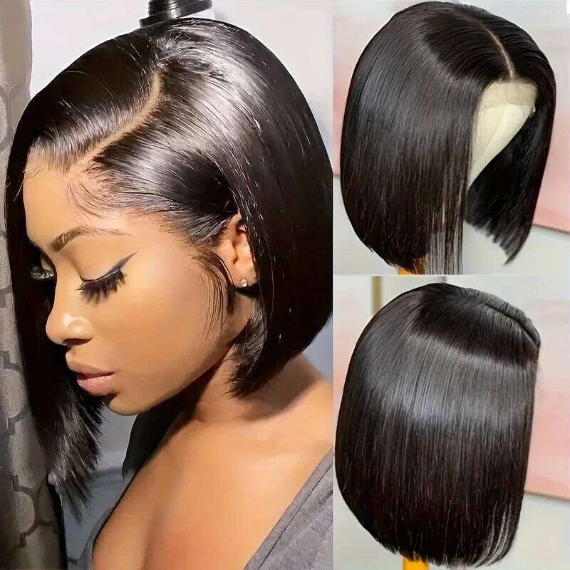 13X4 HD Lace Natural Black Color Wig Short Straight Bob Human Hair Wigs For Women 200% Density Xiusiyuan2510