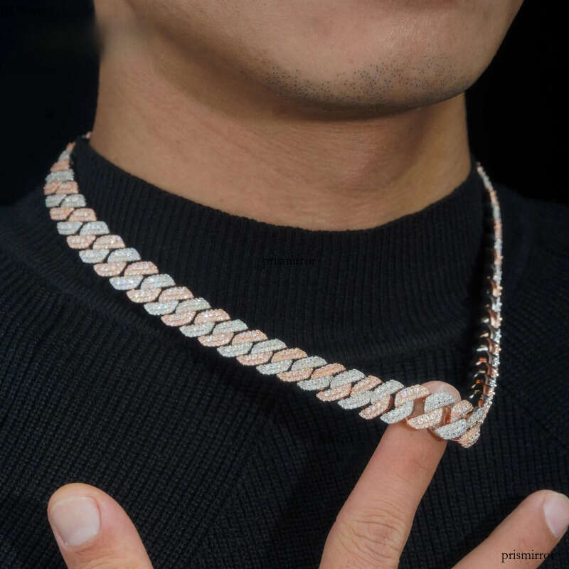 Designer Rose gold plated two tone iced out 13mm sterg sier pass dia tester hip hop jewelry vvs moissanite cuban k chain