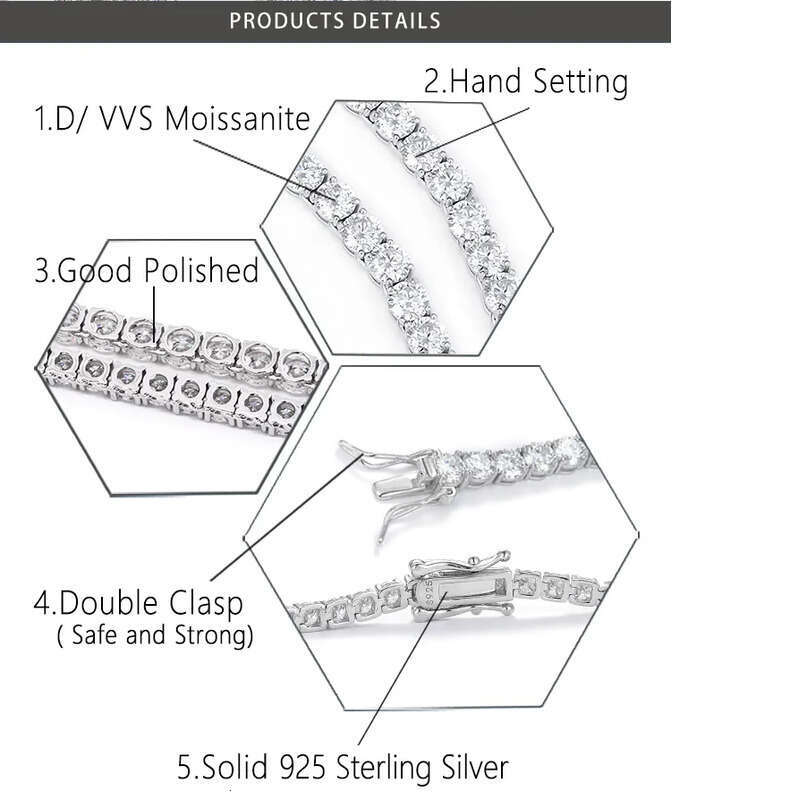 Wuzhou factory price hip hop necklace S sier with GRA VVS cuban k 2mm - 6.5mm moissanite tennis chain jewelry