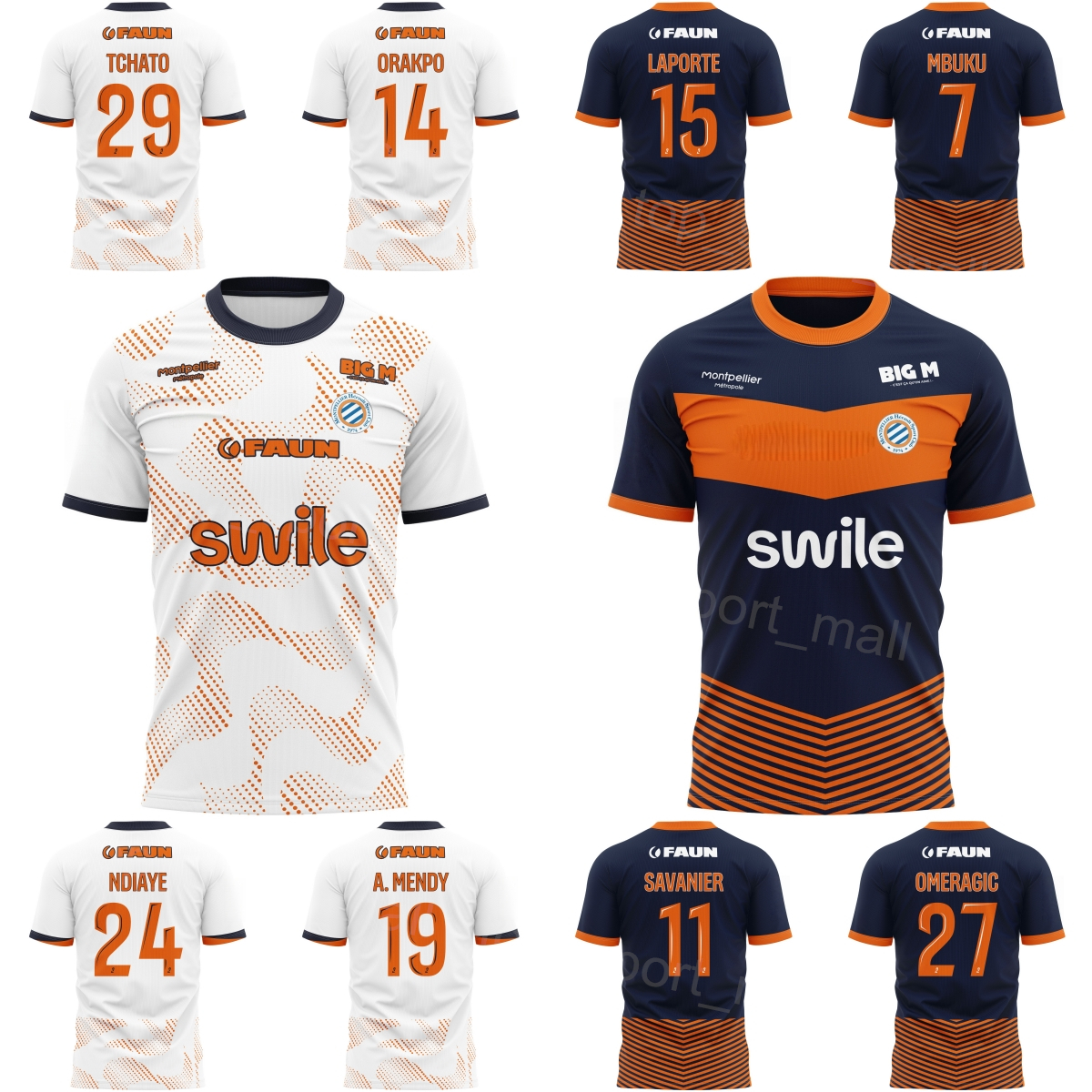 Club 2025-26 Men Montpellier Soccer Jersey 27 OMERAGIC 19 MENDY 7 MBUKU 29 TCHATO 31 NGAPANDOUENTNBU 11 SAVANIER 24 NDIAYE LAPORTE ORAKPO DAVIN Football Shirt Kits
