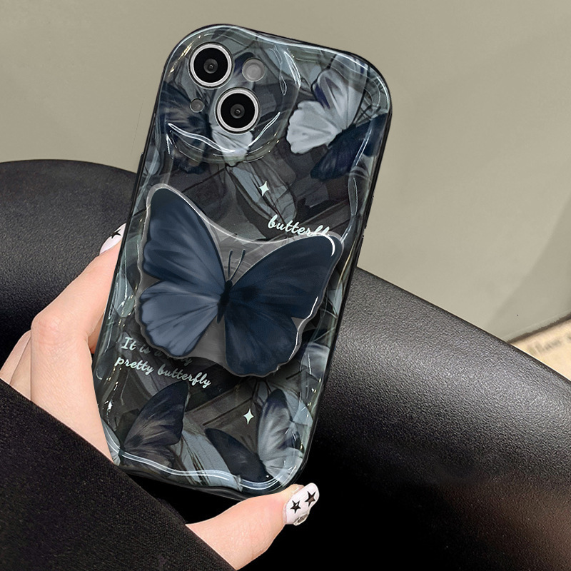 Black Butterfly Phone Case Compatible with iPhone 17 Pro Max , Cute Butterfly Kickstand Design, Slim Soft Silicone Butterfly Bracket Bumper Cover for 