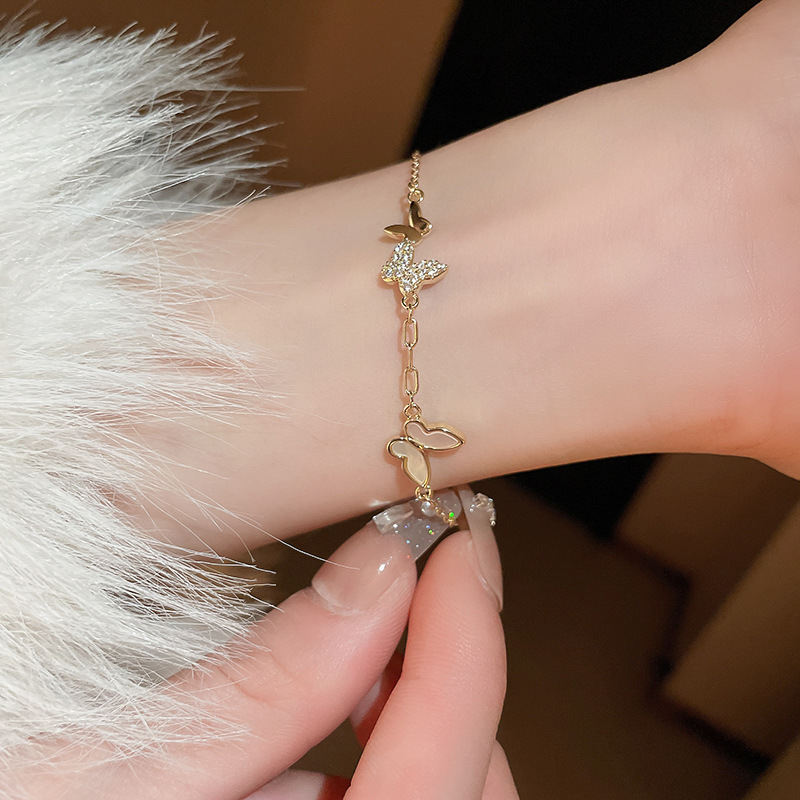 Real Gold Plated Zircon Butterfly Simple Fashion Bracelet Elegant Light High-end Sense Jewelry for Women - view 7