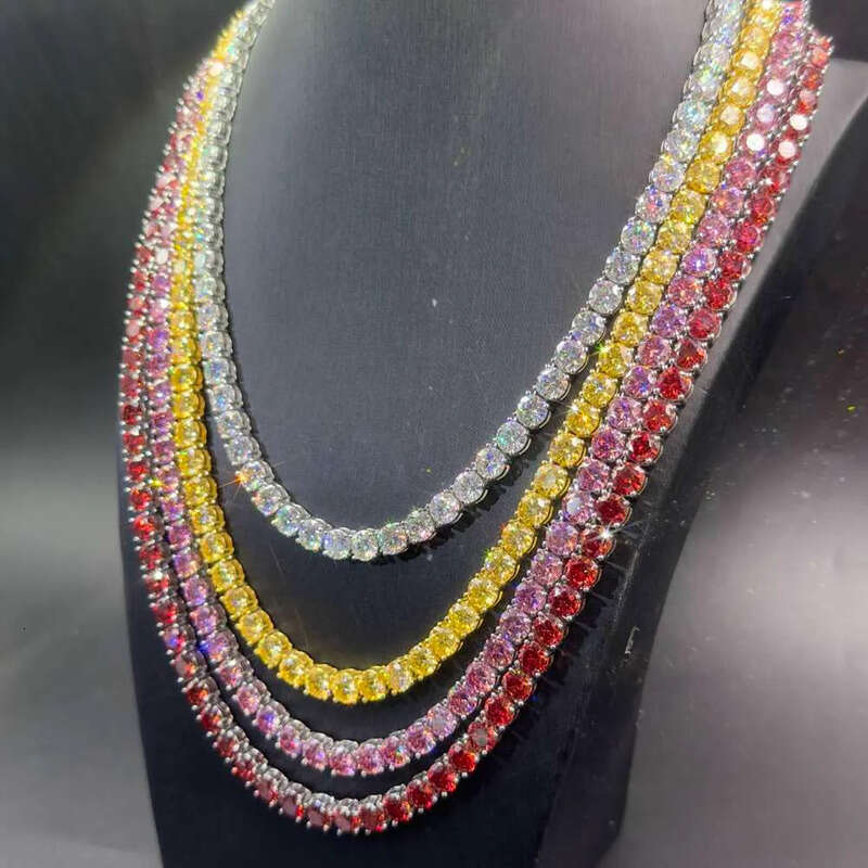 in Stock Pink Color Sier 3mm 4mm 6.5mm Vvs Moissanite Tennis Chain Bracelet Custom 14k Real Solid Gold Jewelry