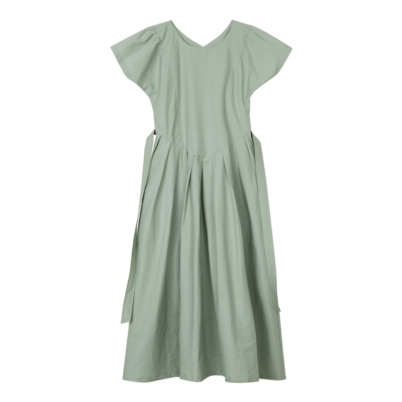 X4407 Slim Fit Temperament Flying Sleeve Dress Women 2025 Summer New Lace-up Long Dress