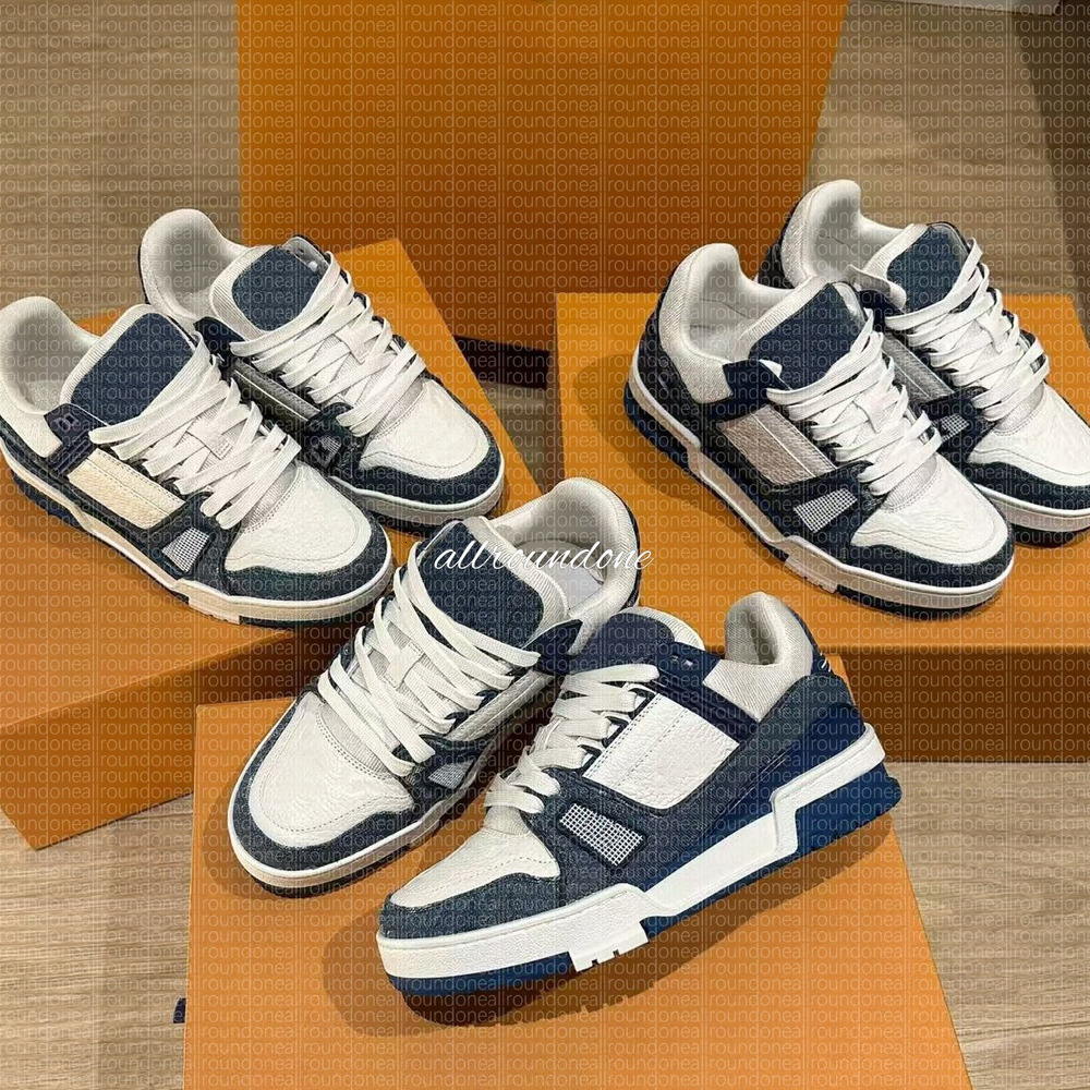 Designer Embossed sneakers men Trainer shoes Calfskin Leather sneakers white black denim pink sky blue green ablohs sneaker luxury sneakers Virgil casual shoes 2ce