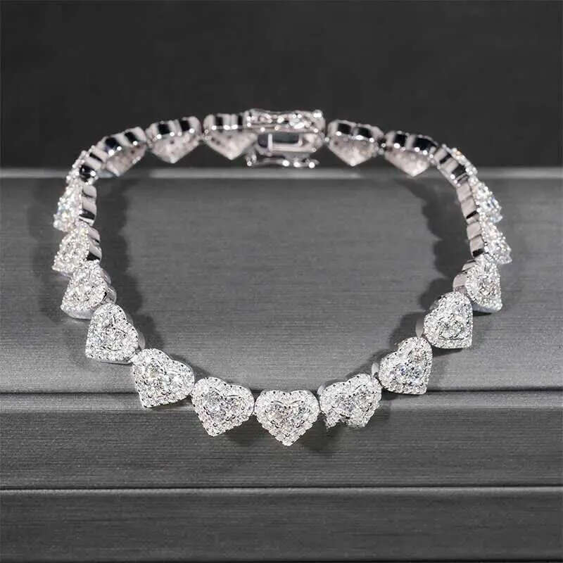 Fine Hip Hop Sier VVS Moissanite Dia Iced Out Heart Bracelet Tennis Chain Jewelry Women Men sterling sier necklace woman