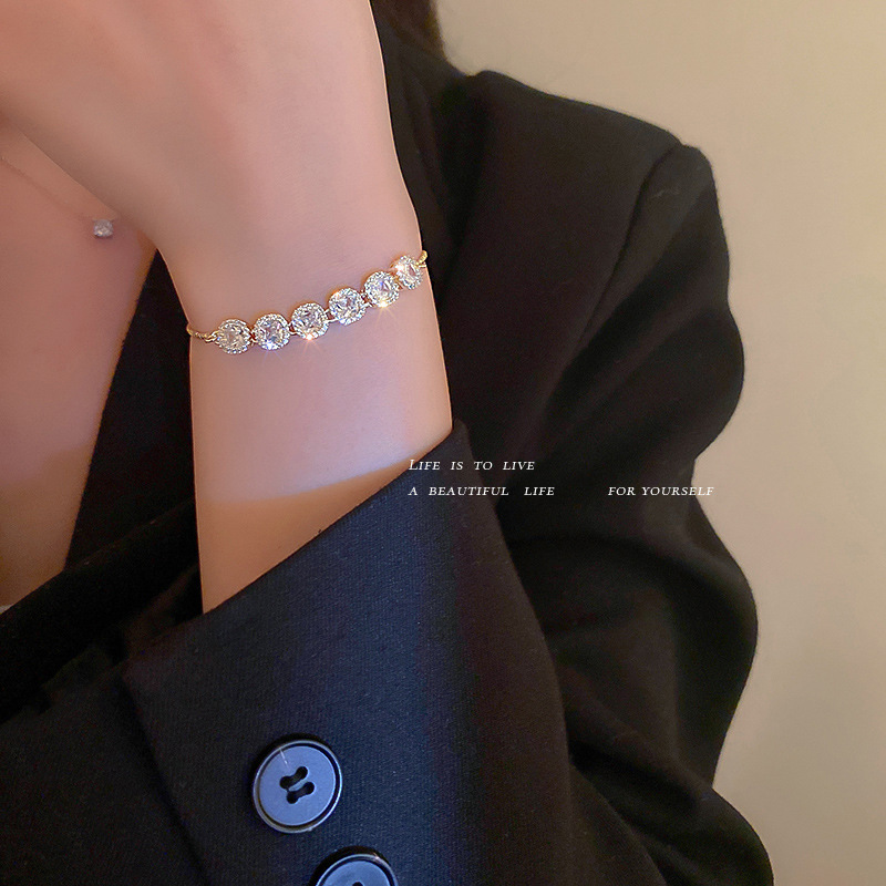 Real Gold Plated Diamond Korean Pull Chain Super Shiny Bracelet Internet Celebrity Best Friend Simple Design Adjustable Jewelry - view 4