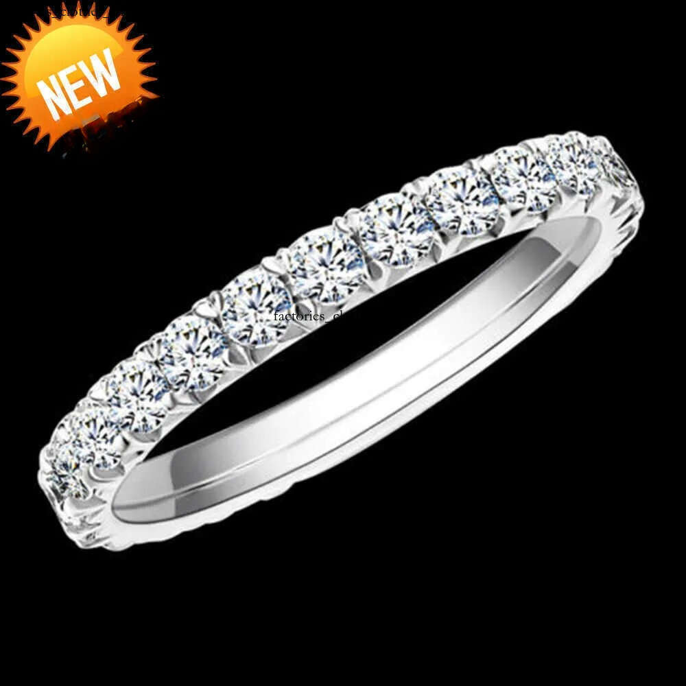 Rings AEW Solid 14K 585 White Gold 1.2ctw 2mm DF Color Eternity Wedding Band Moissanite for Women Ladies Ring J0112