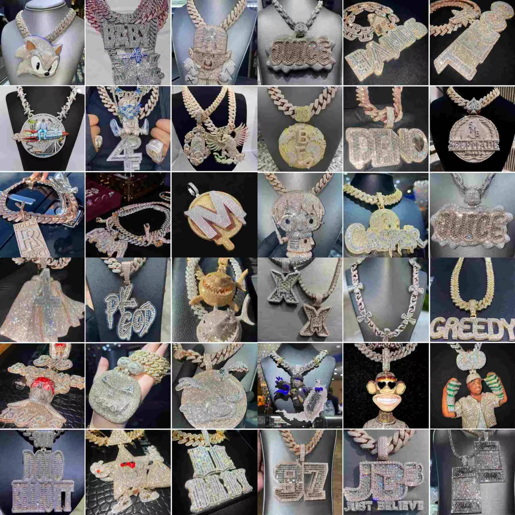 Custom Vvs Moissanite Name Letter Pendant Hip Hop Style Iced Out 3D Baguette Lab Grown Diamond Chain Pendant Men Fine Jewelry