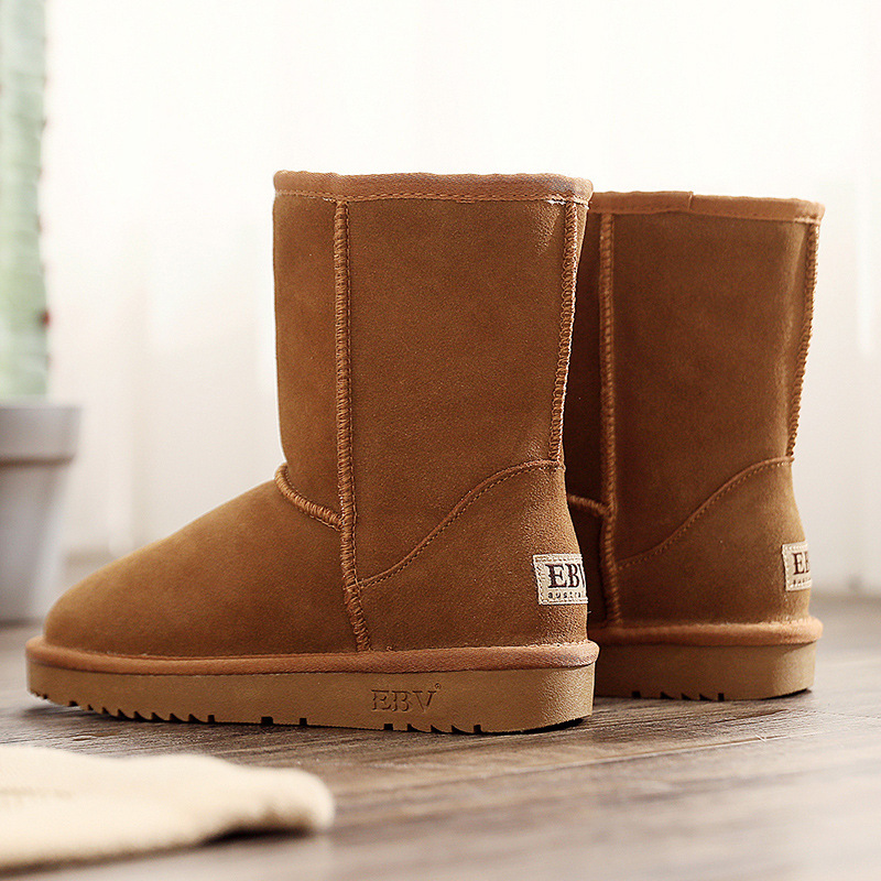 EBV designer shoes free shipping High quality cowhide keep warm and non slip snow boots with thick fleece for women size 35-42 black coffee khaki grey