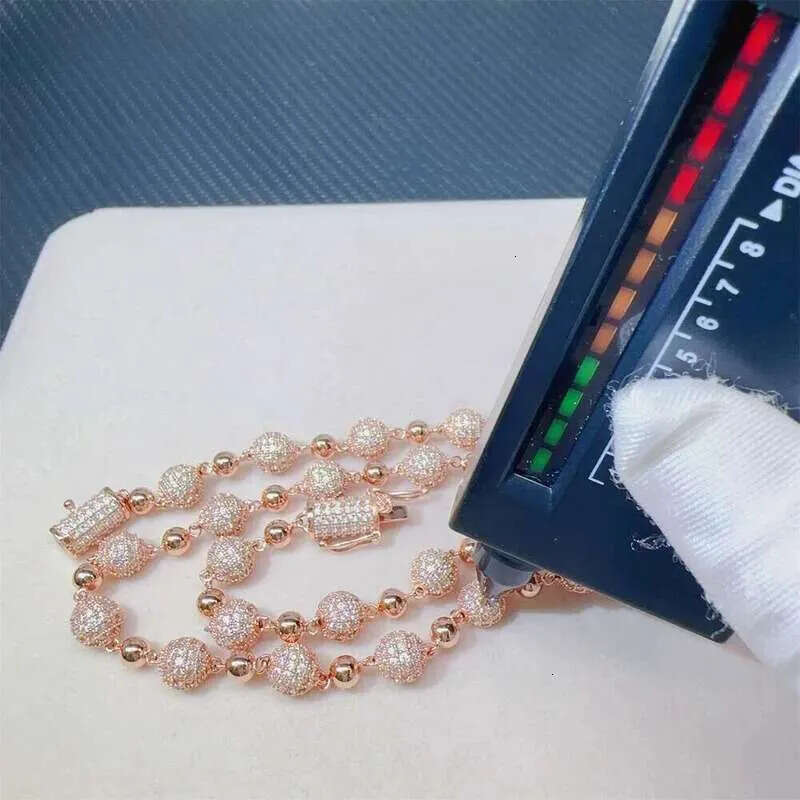 Customized 8mm Iced Out Hip Hop Chain Jewelry Sterg Sier Rose Gold Plated Vvs Moissanite Ball Bead Cuban Necklace