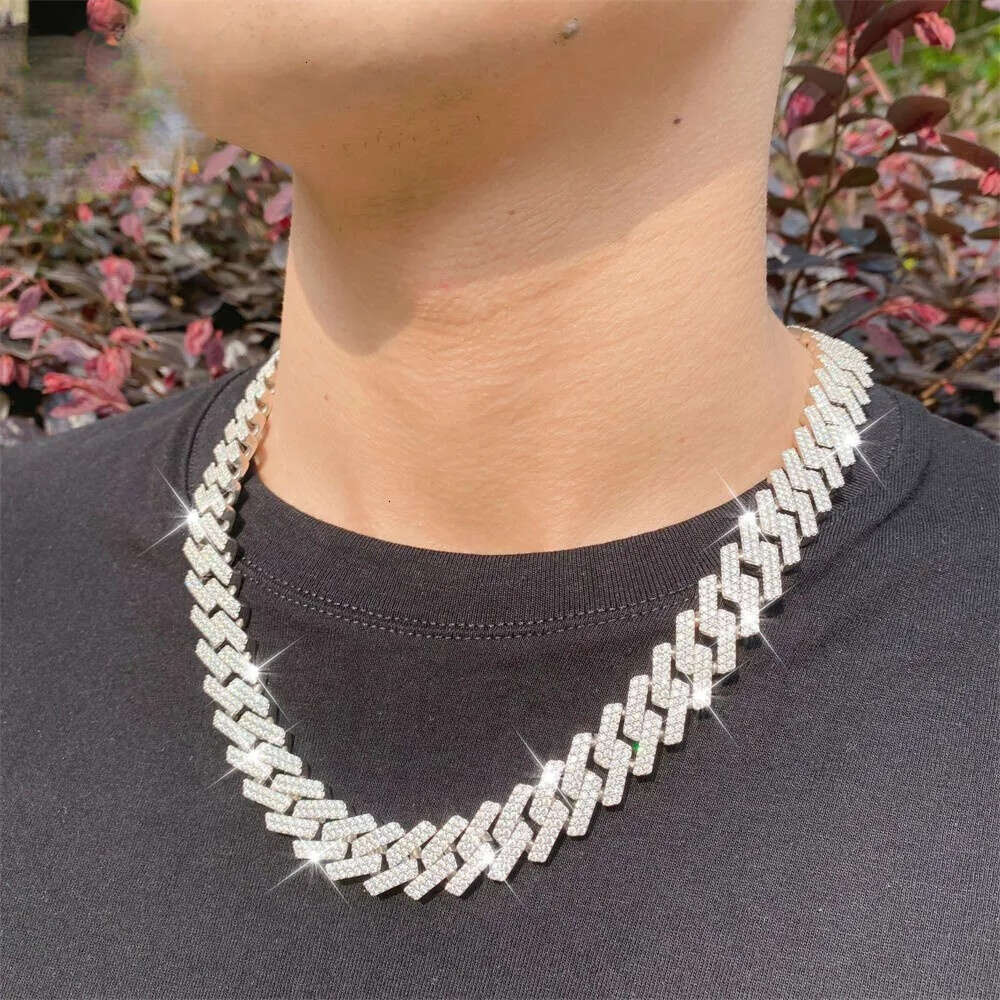 Cuban Link bracelet necklace sterling sier GRA Certificate hip hop 15mm double row iced out moissanite dia cuban link chain