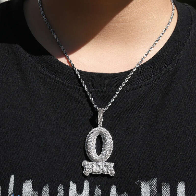 Hip Hop Art Letter O BLOCK Pendant Necklace TopBling Full 5A Zircon Jewelry Cool Men Gift