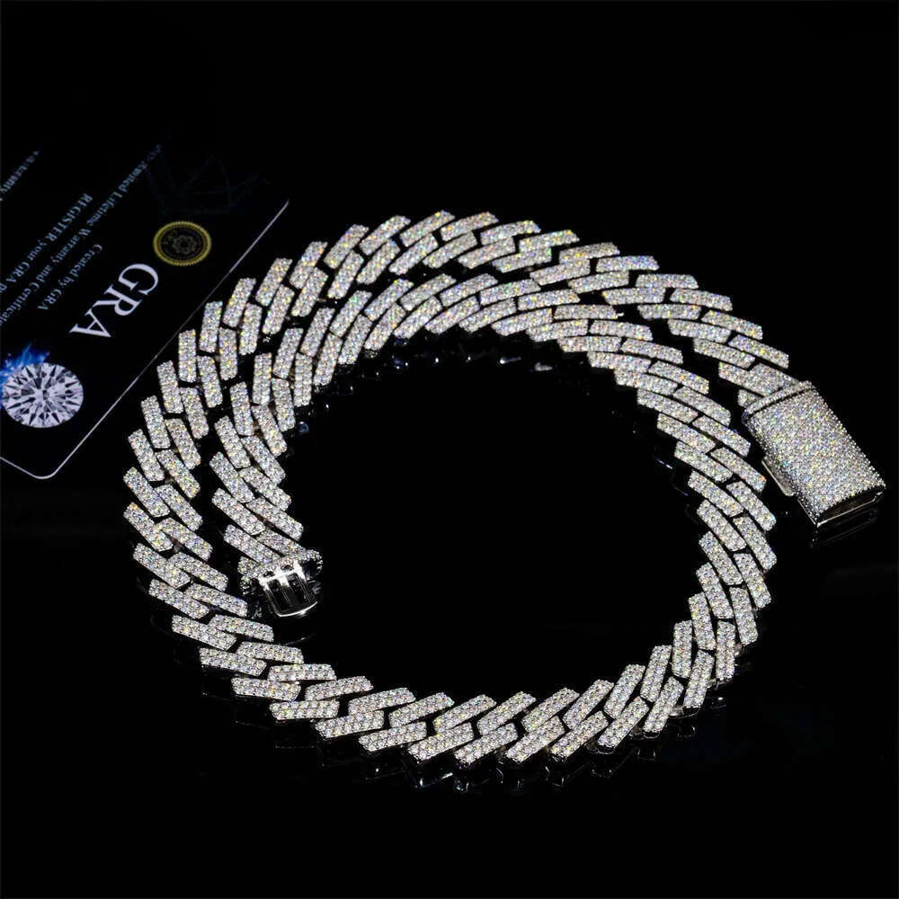 Cuban Link bracelet necklace sterling sier GRA Certificate hip hop 15mm double row iced out moissanite dia cuban link chain
