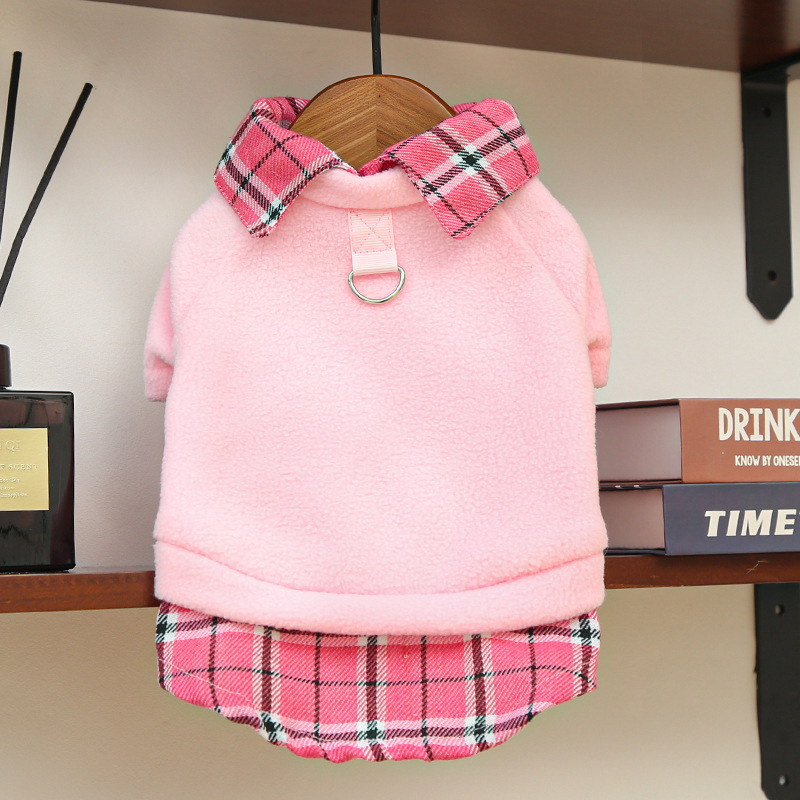 K3111 Wholesale New Plaid Dog Clothes, Winter Fleece Lined Pet Apparel for Small Medium Dogs, Preppy Style Cat Clothing Supplier