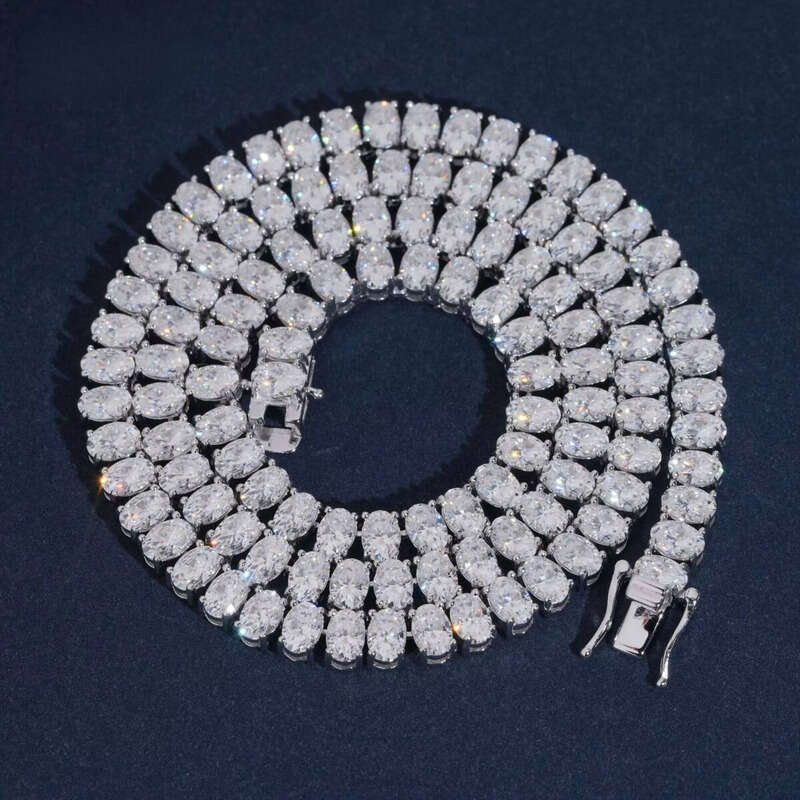 GRA Certification Oval Cut 4X6mm Fancy Shape Chain Sier Moissanite Tennis Necklace Rapper Jewelry