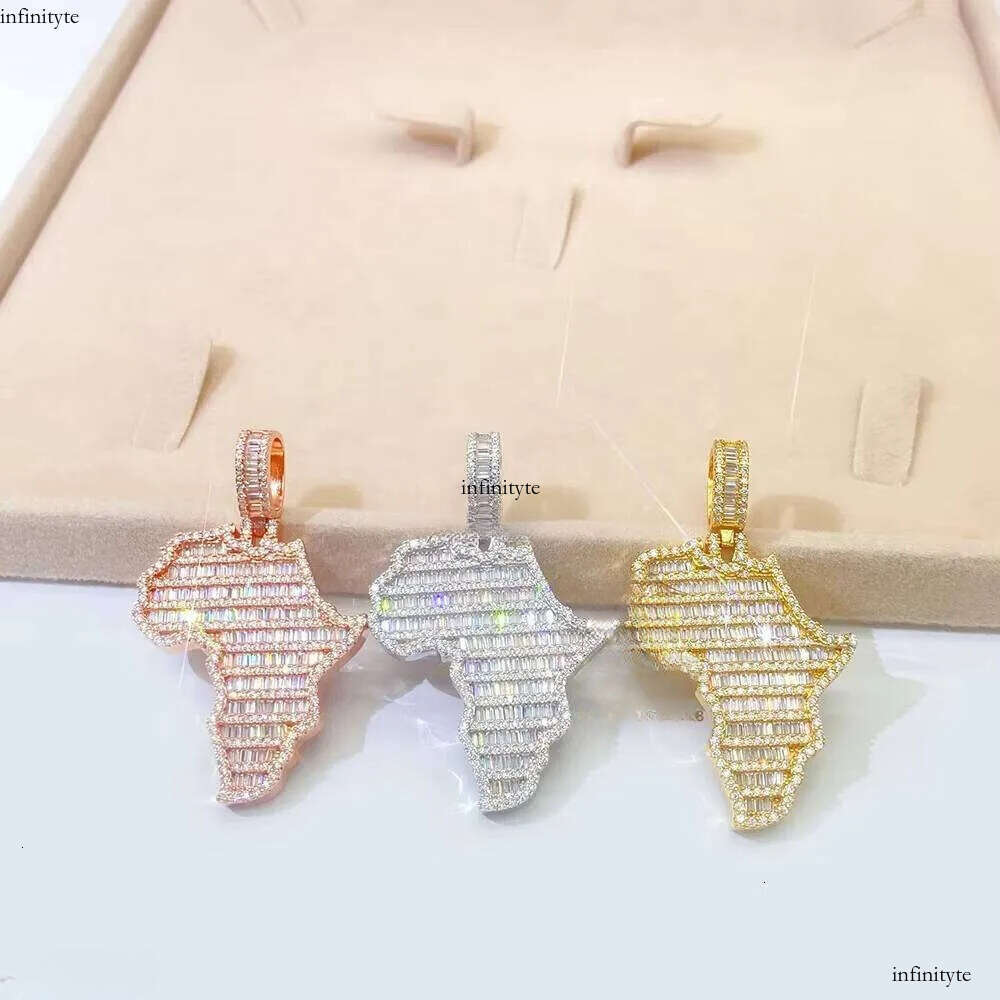 Fashion Hot Selling Map Iced Out baguette Moissanite Stone Jewelry Gold Plated Pendant for Men 111