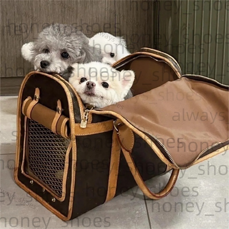 Designer Pet Dog Cat Tote Bag Brown Leather Classic Logo Pet Outgoing Bag Teddy Air Small and Medium sized Dog Bag A03