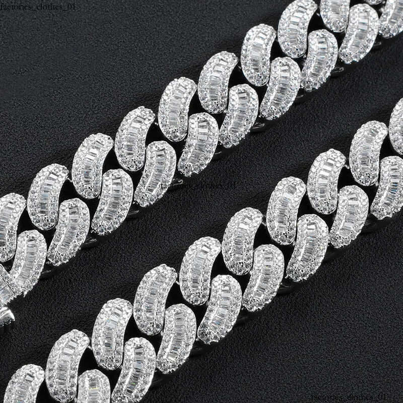 Custom 16mm Vvs Moissanite Iced Out Dia Necklace Arc Sterling Sier Baguette Cuban Chain