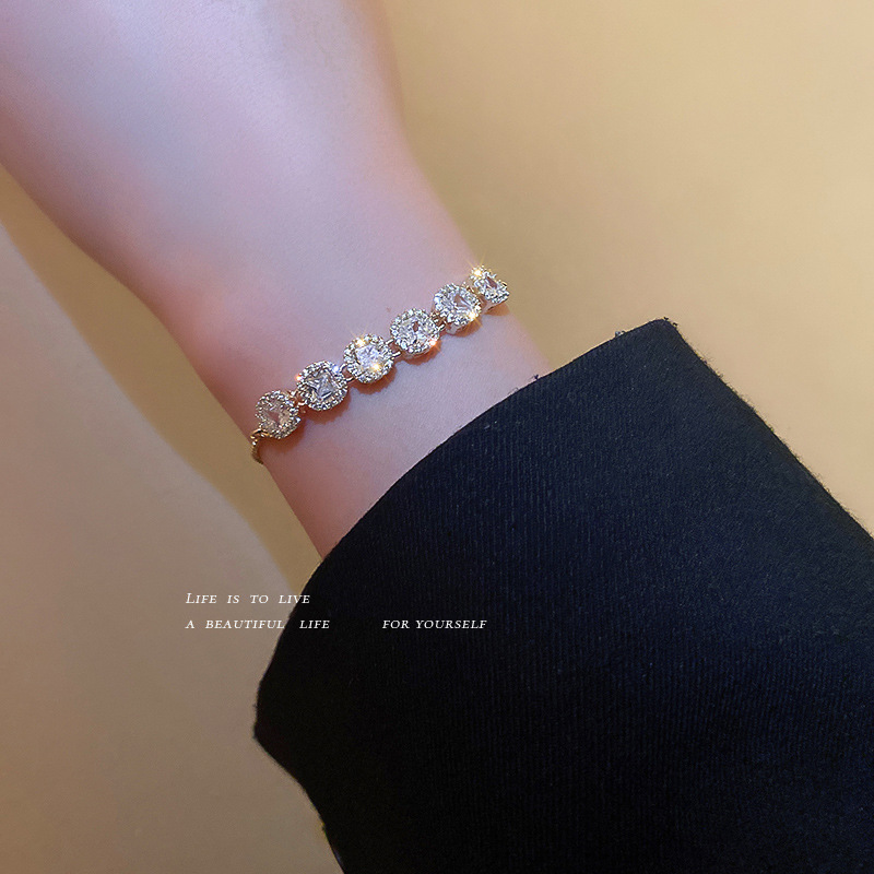 Real Gold Plated Diamond Korean Pull Chain Super Shiny Bracelet Internet Celebrity Best Friend Simple Design Adjustable Jewelry - view 5