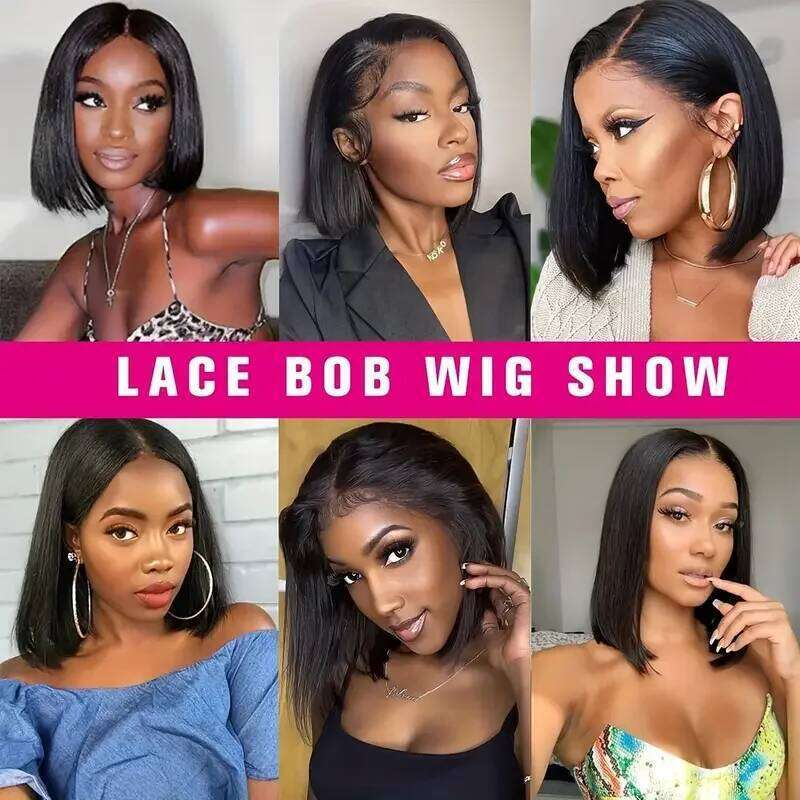 13X4 HD Lace Natural Black Color Wig Short Straight Bob Human Hair Wigs For Women 200% Density Xiusiyuan2510
